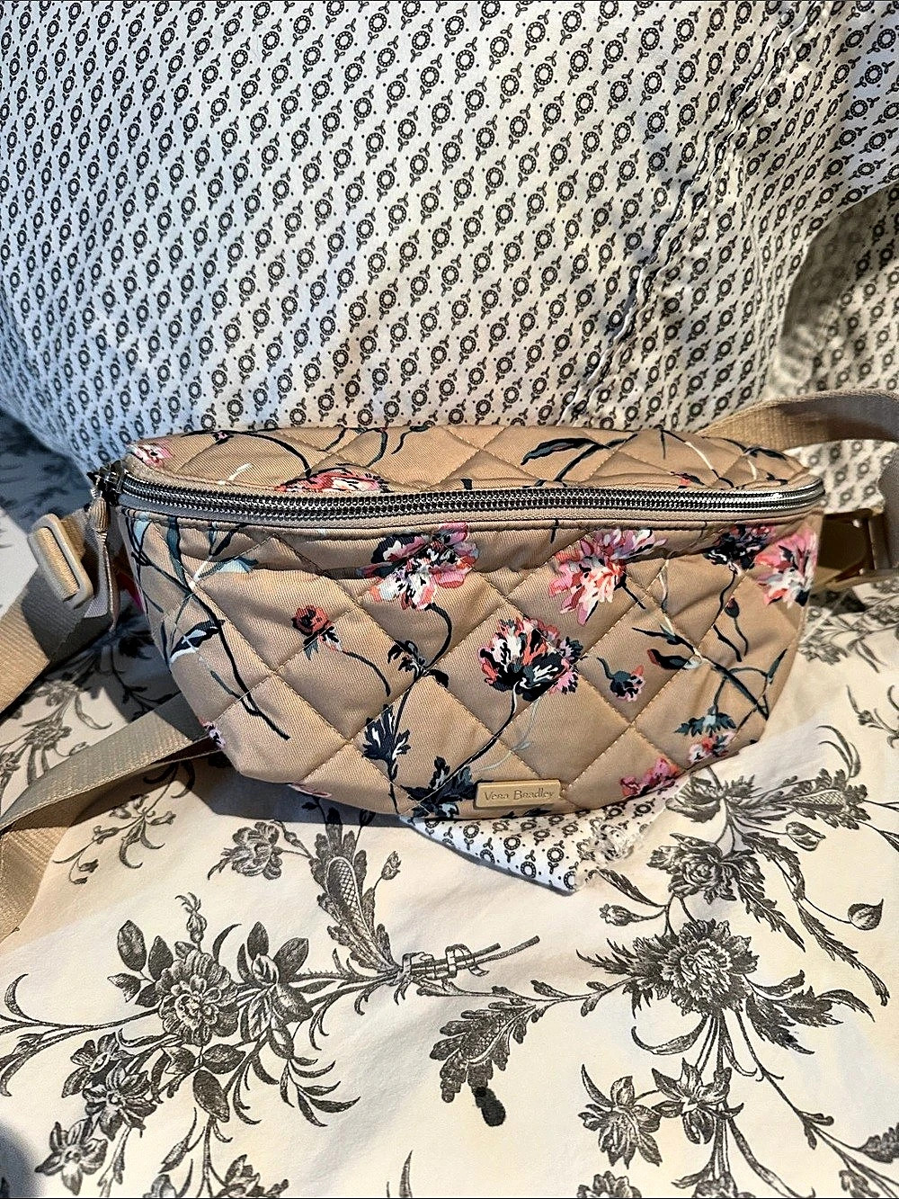 Vera Bradley Performance Twill Belt Bag Floral Tan & Pink
